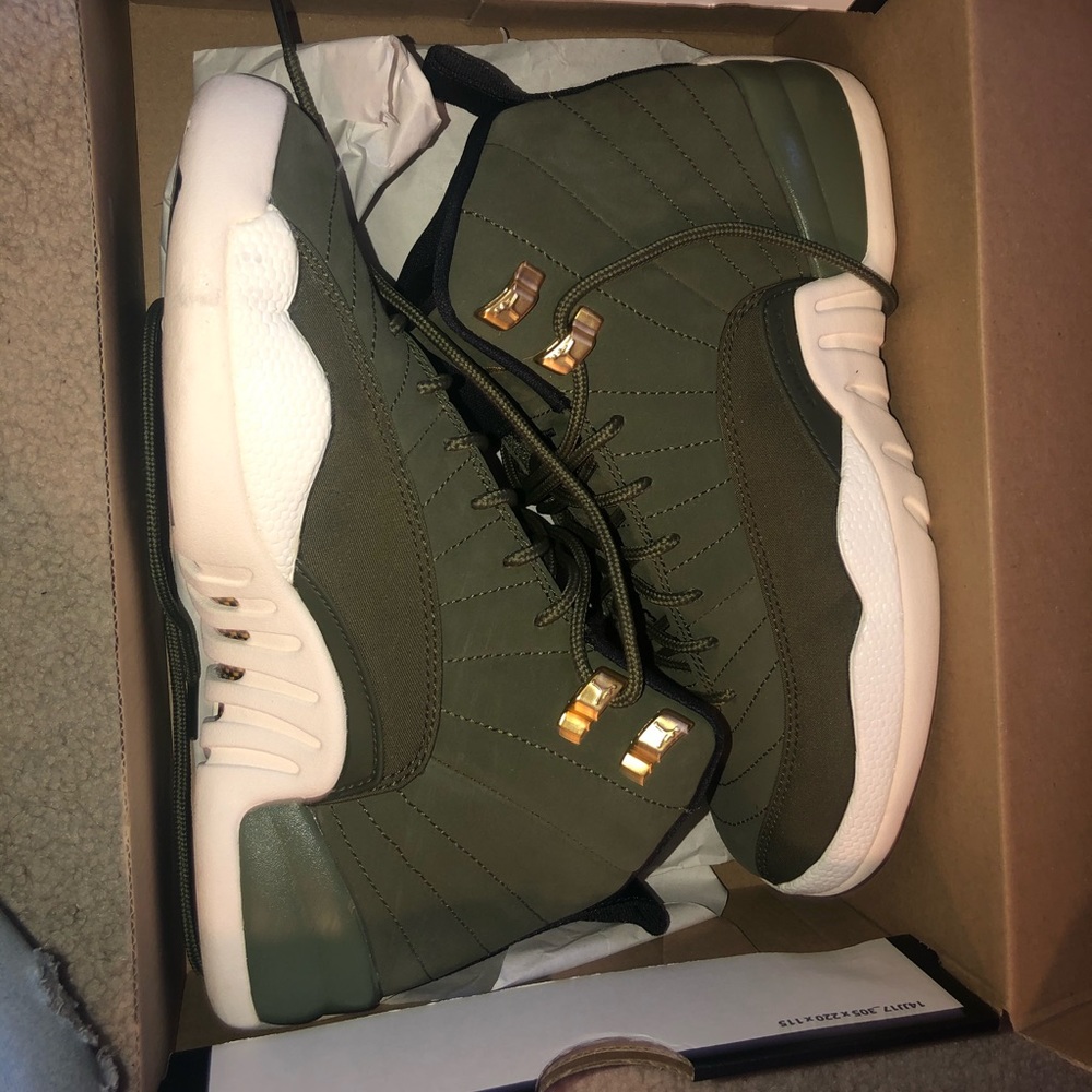 olive green jordan 12s